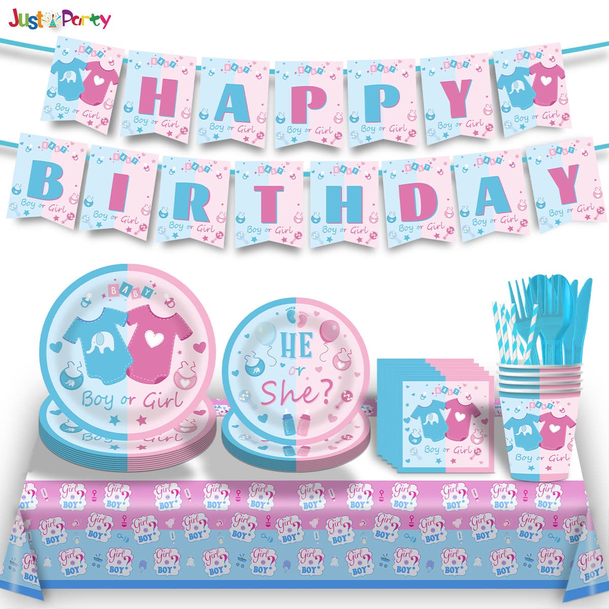 Gender Reveal Newborn Boy Girl Disposable Birthday Party Tableware Paper Plates Paper Cups Decorations Party Supplies