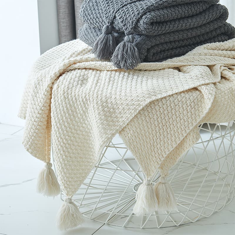 New Nordic-style fringe knit blanket for office air conditioning, nap cover, yarn throw, sofa leisure blanket