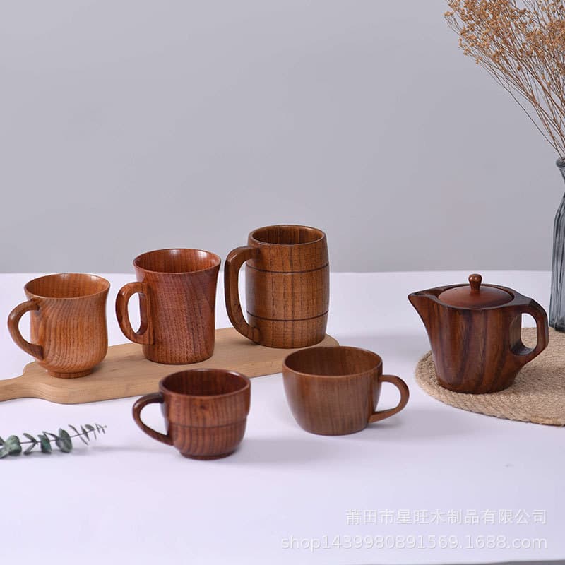 Origin Supply Creative Wooden Cup - Eco-friendly Japanese-style Heat-resistant Solid Wood Water Cup, Bulk Discount for Large Orders