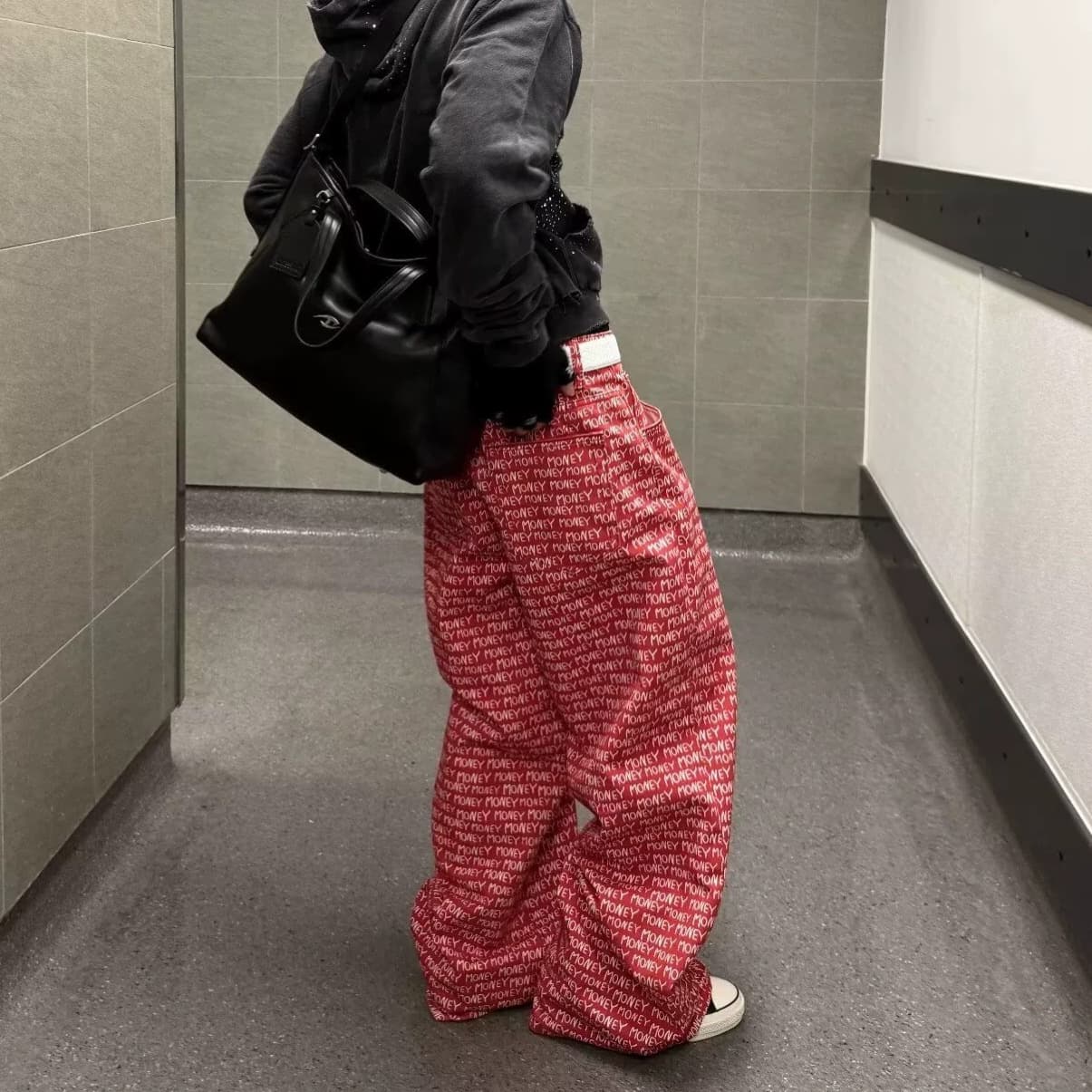 Cross-border Money Full Print Digital 3D Printing Wide-leg Baggy Jeans Niche Design Floor-length Casual Pants