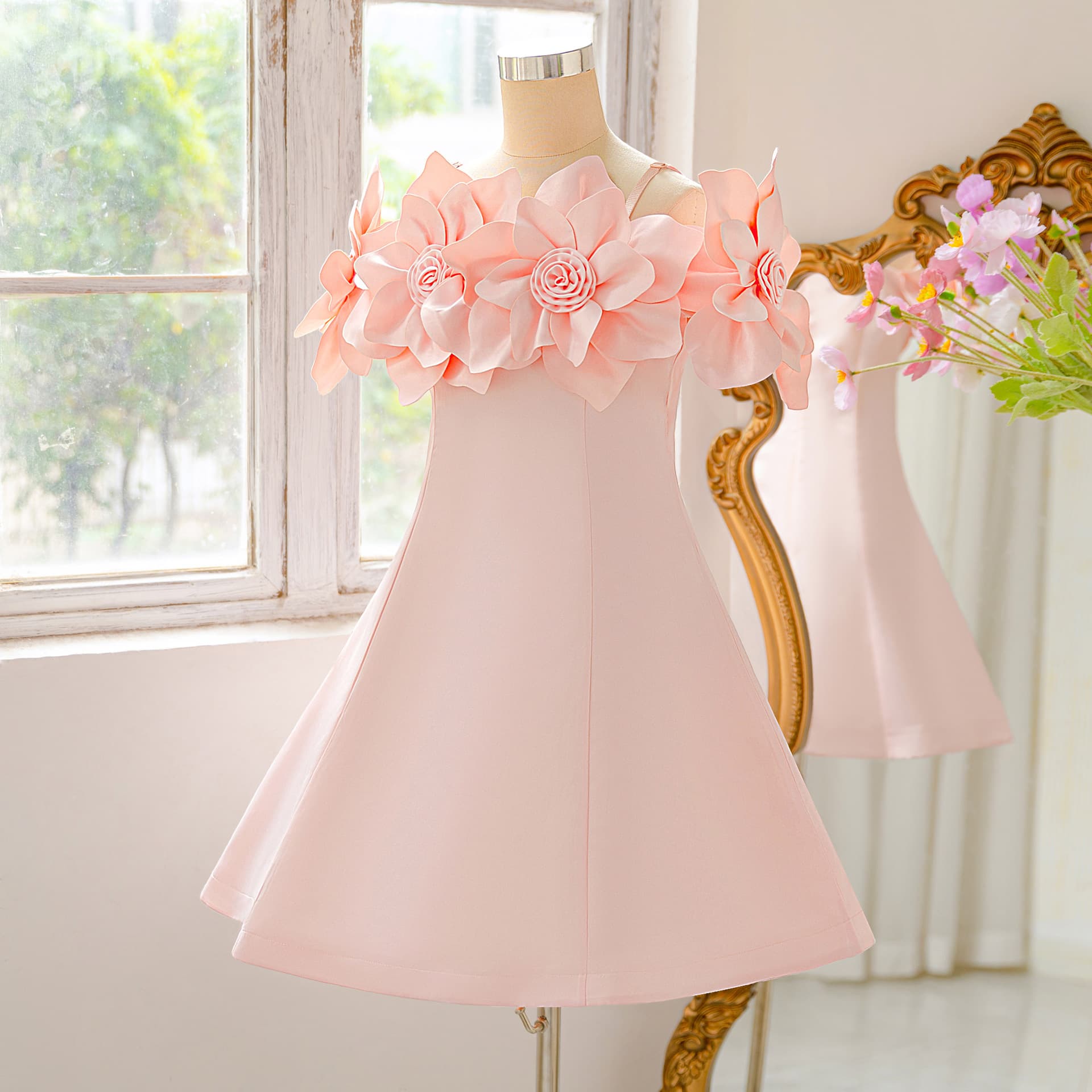 2026 Summer New Style 3D Floral One-Shoulder Dress for Girls High-Quality Wedding Flower Girl Princess Dress