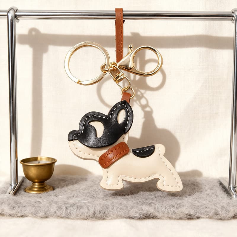 French Bulldog Puppy Leather Multi-Layer Handmade Leather Car Keychain Bag Lanyard Clothing Matching Pendant Pendant