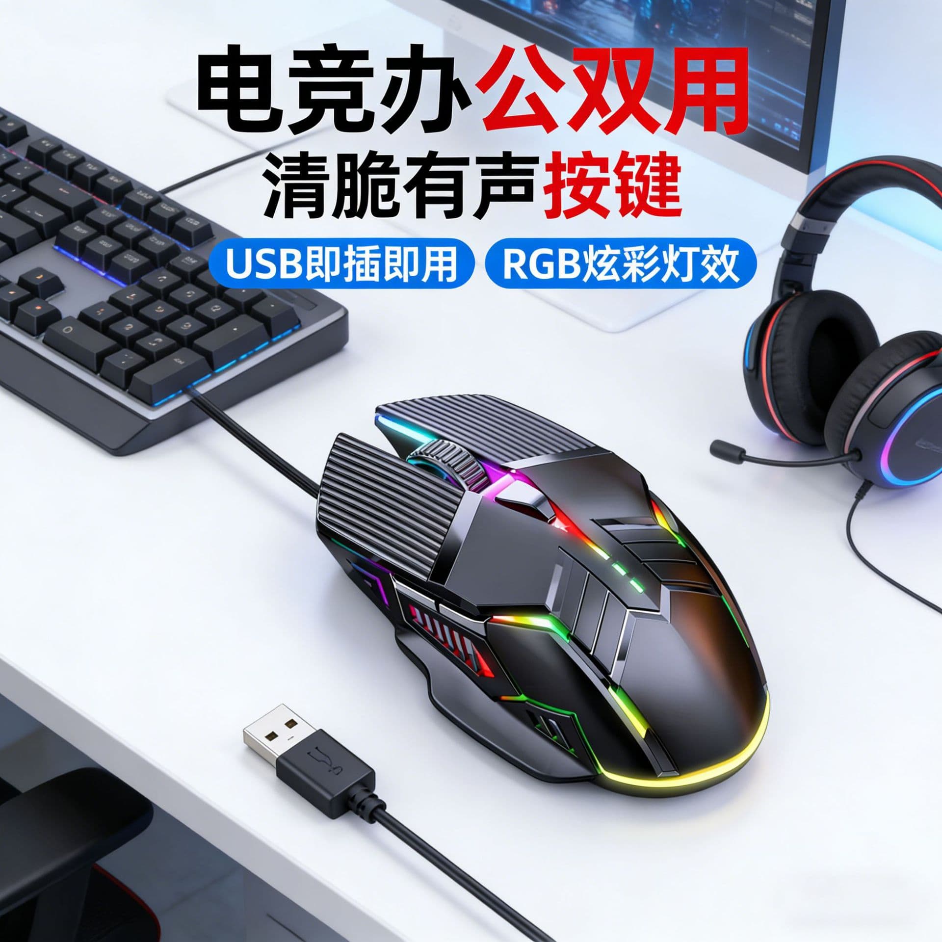 Cross-border e-commerce wholesale wired mouse 6D gaming e-sports silent colorful glare office mouse ready for sale