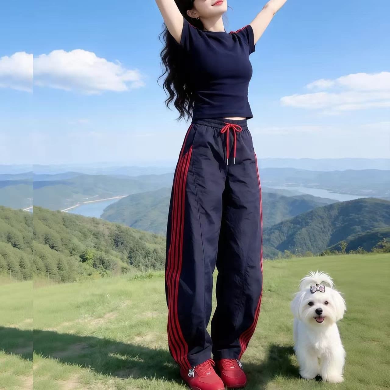 European Plus Size Comfortable Casual Sportswear Set for Women: Summer Fashion Age-Reducing Short Sleeve Wide-Leg Pants Two-Piece Set