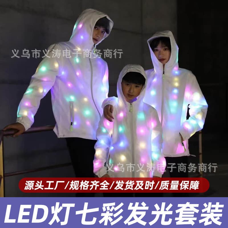 Colorful LED Light Up Flashing Costume Set for Dancing in Bars and Clubs Cool Glowing Outfit Long Sleeve Polyester Blend