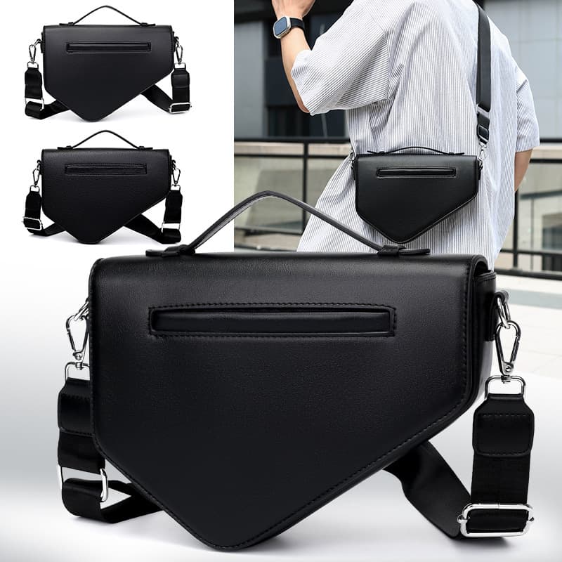 Men's Black Saddle Bag Magnetic Flap Shoulder Handbag Crossbody Bag High-Quality Crossbody Bag for Men Cross-Border Supply
