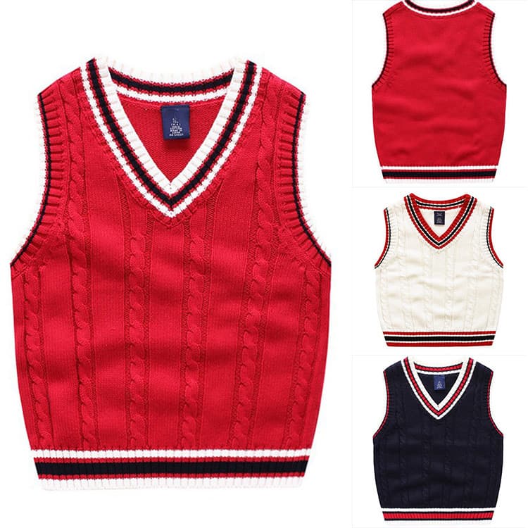 Children's Sweater Vest New Twist V-neck Pullover Knitted Vest School Uniform Sweater Processing and Customization