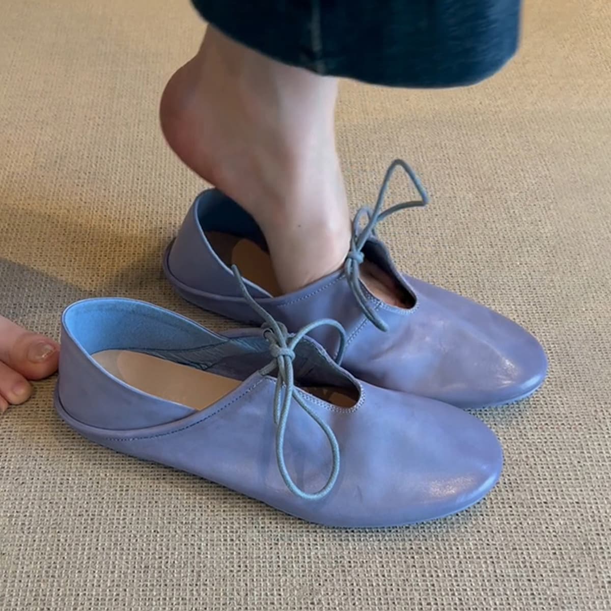Vintage Soft Leather Flat Loafers with Heel Tab, Two-Way Wear, Women's Early Spring New Lace-Up Hollow Round-Toe Shoes