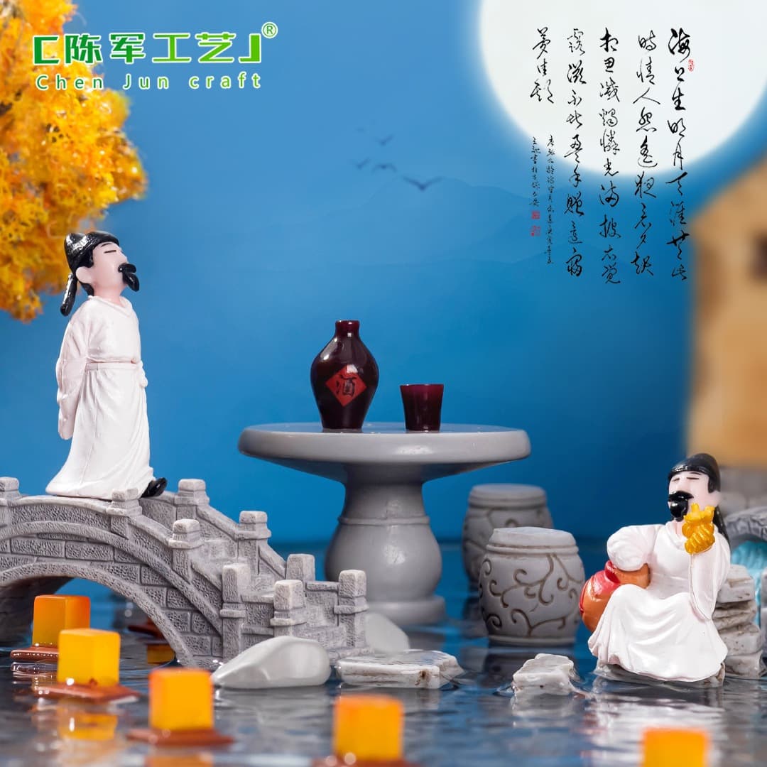 Miniature Chinese Stone Table and Chairs Li Bai DIY Gardening Landscape Material Decoration Accessories Mini Tiny Figurine