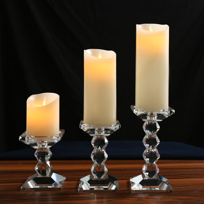Transparent Crystal Candle Holder European Style Wedding Decoration Three-Piece Set Craft Display Modern Simple Geometric Shape White Crystal