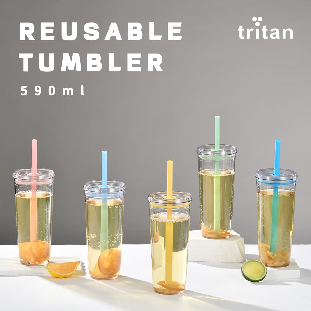 2026 New 590ml Tritan Straw Cup Milk Tea Cup Coffee Cup Multi-color Large Capacity Straw Water Bottle