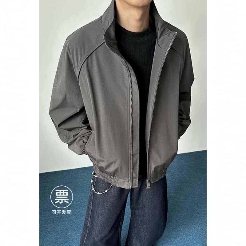 cleanfit Deconstructed Stand Collar Bomber Jacket Men's American Short Baseball Jacket Structured Shoulder Workwear Coat