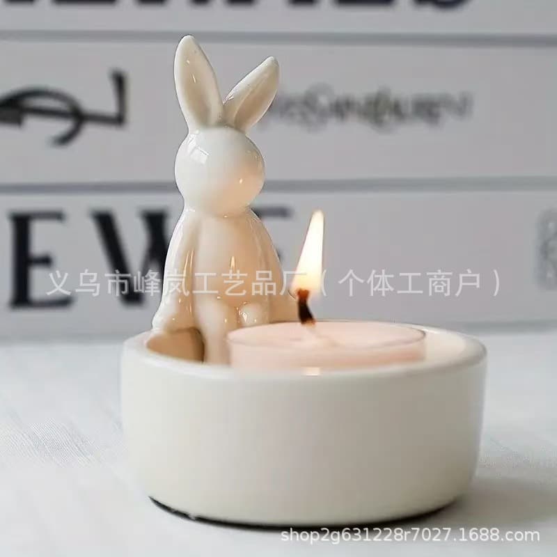 Cross-Border Nordic Style Ins Resin Cartoon Bunny Candle Holder Home Aromatherapy Candle Ware Resin Craft Ornaments