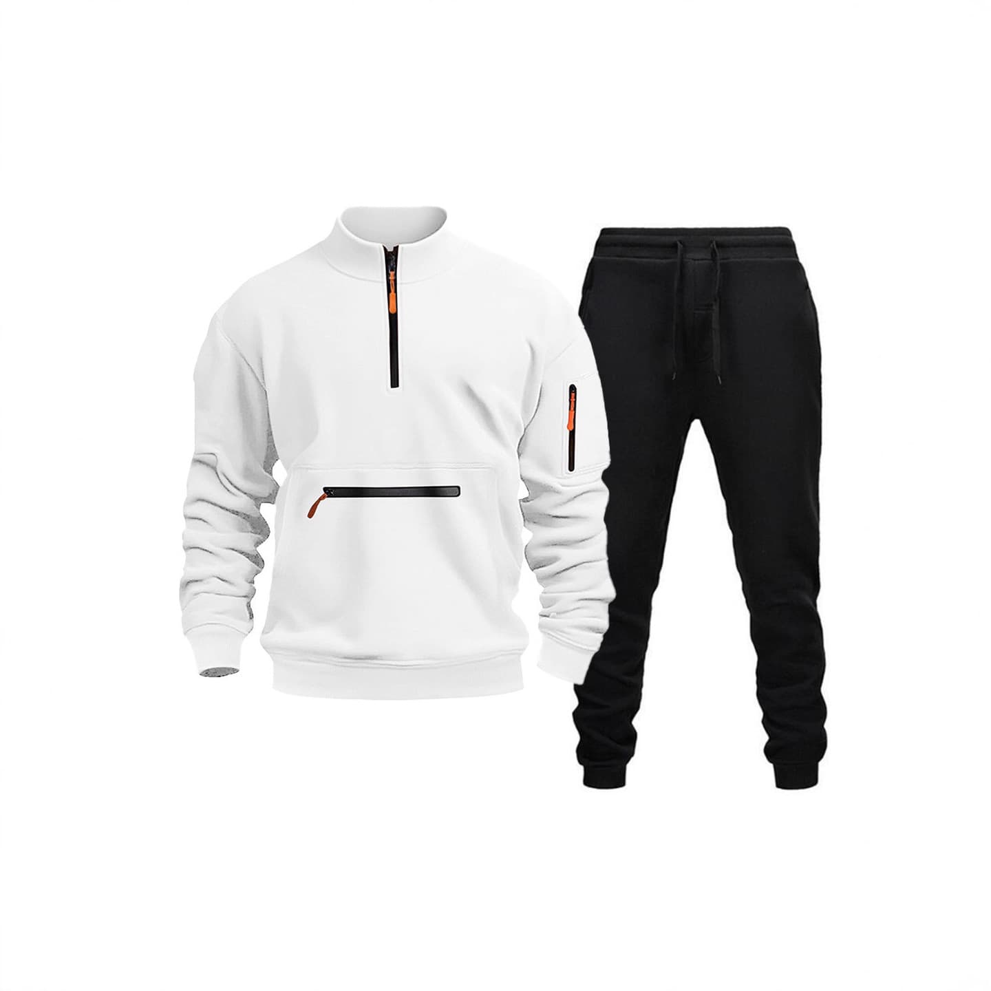 CX32 Amazon Best-Selling Men's Henley Zip-Up Hoodie, European & American Hot-Selling Casual Fleece Hooded Sweatshirt Set