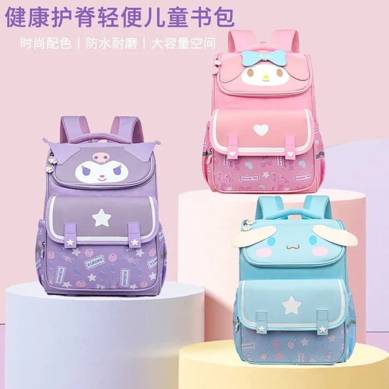 New Kuromi Backpack for Elementary School Girls, Spine Protection and Burden Reduction Double Shoulder Bag, Cute Cartoon Large Capacity Waterproof Lightweight