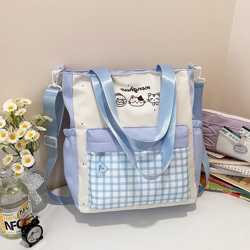 Plaid Tutoring Bag, Fresh and Cute Crossbody Bag for Elementary School Girls, High-Aesthetic Single-Shoulder Backpack, Junior High Handbag