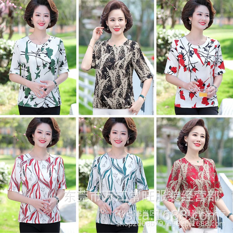 Free shipping for foreign trade, cheap middle-aged and elderly mother's clothing, summer short-sleeved clothing for the elderly, wholesale, rural women going to the market, old ladies