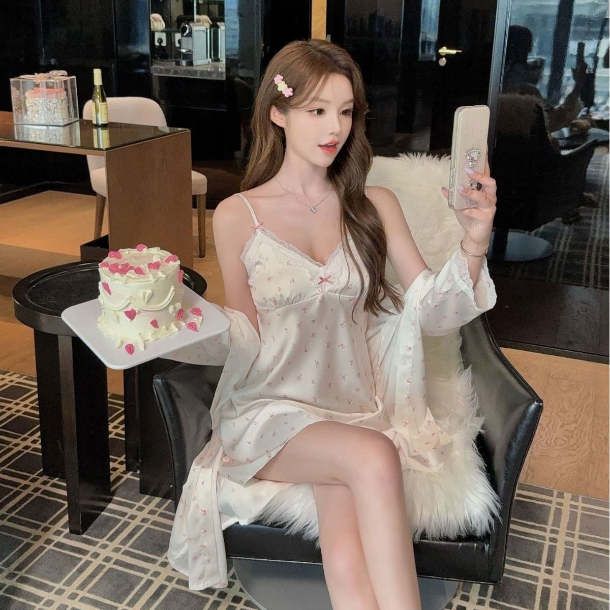 Sexy Spaghetti Strap Nightgown for Women, Summer Sleepwear, Ice Silk Printed High-End 2025 New Model, Pure Desire Loungewear, Available for Cross-Border Sales