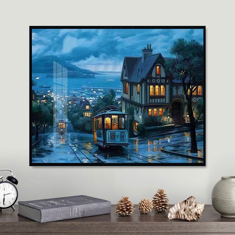 Factory direct sales foreign trade cross-border cross-stitch scenery Paris after rain new minimalist castle living room foyer hand embroidery