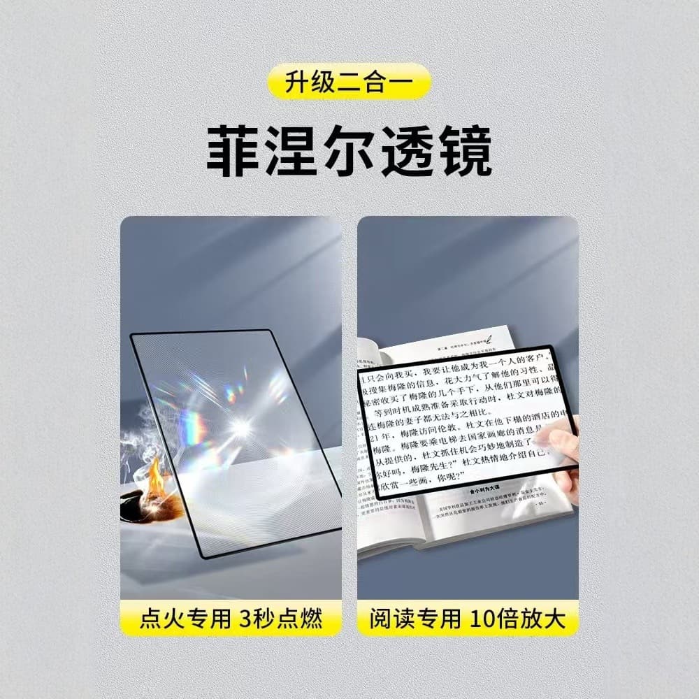 Fresnel Lens Outdoor Solar Focusing Fire Starter, Portable Card Reading Magnifier for Wilderness