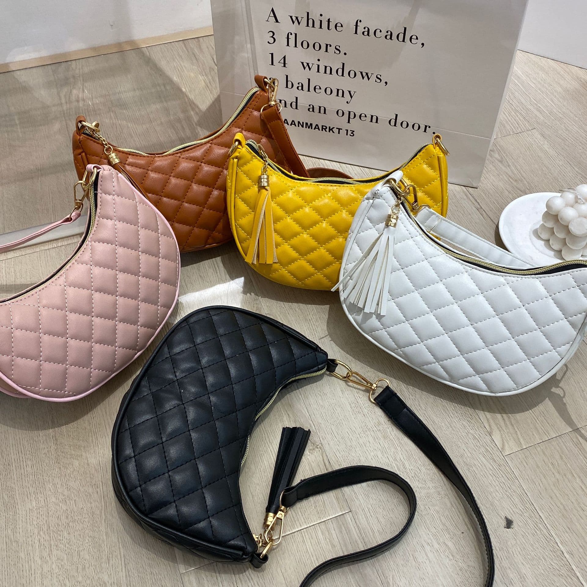2026 New Underarm Bag Small Bag Korean Style Shoulder Bag Cross-border Hot-selling Diamond Quilted Bag bags Crescent Bag Dropshipping