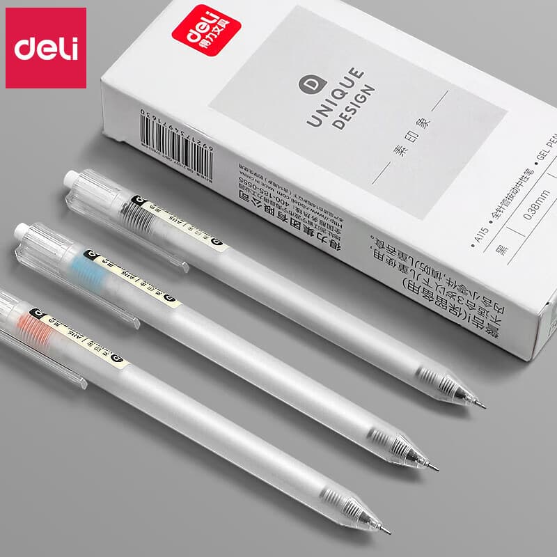 Deli Retractable Gel Pen Ultra Fine Black Pen Transparent High Appearance Special Pen Full Needle Tube Fine Line Ballpoint Pen