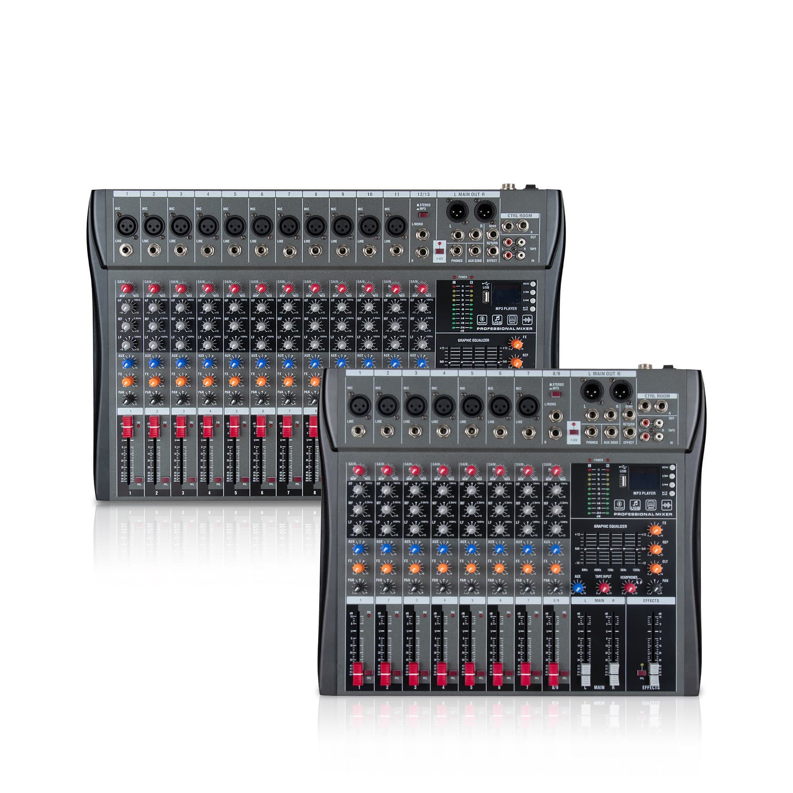 Mixing Console with EQ, Professional Monitor Mixer for Singing, Stage, Live Streaming, Outdoor Bluetooth Recording and Playback