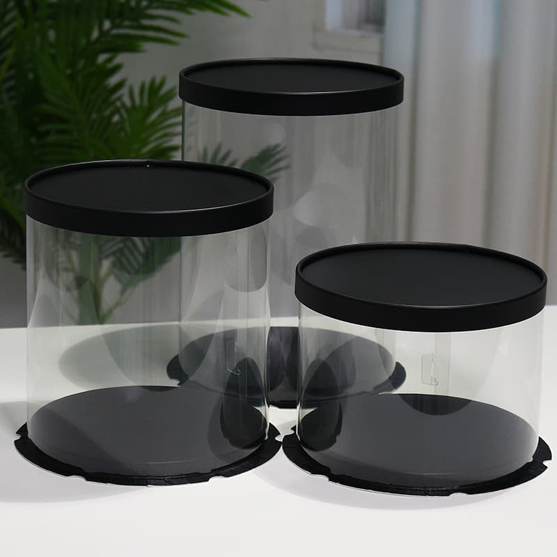Factory direct sales black round transparent birthday cake box 4 inches 6 inches 8 inches 10 inches 12 inches double layer heightening packaging