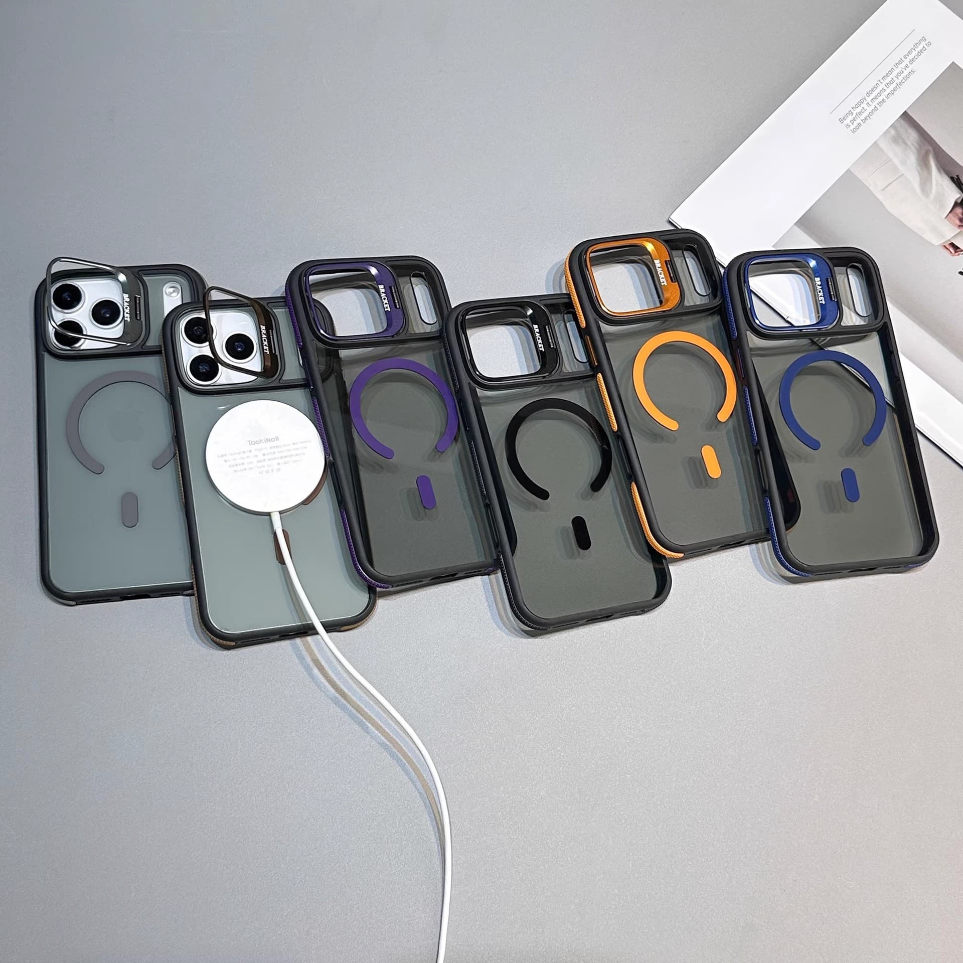 Compatible with iPhone 17 Pro Max Dual-Color Shield Magnetic Phone Case with Lens Stand, Apple 16 Full-Body Protective Cover
