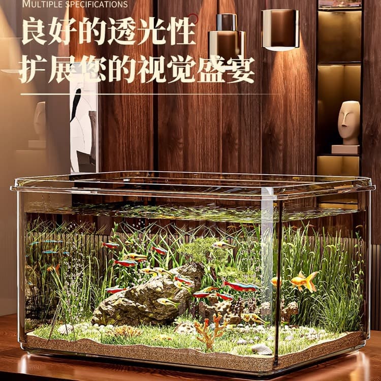 Highly Transparent Fish Tank for Home Living Room to Raise Small Goldfish and Turtles Rectangular Fish Tank Desktop Ecological Tank Factory Wholesale