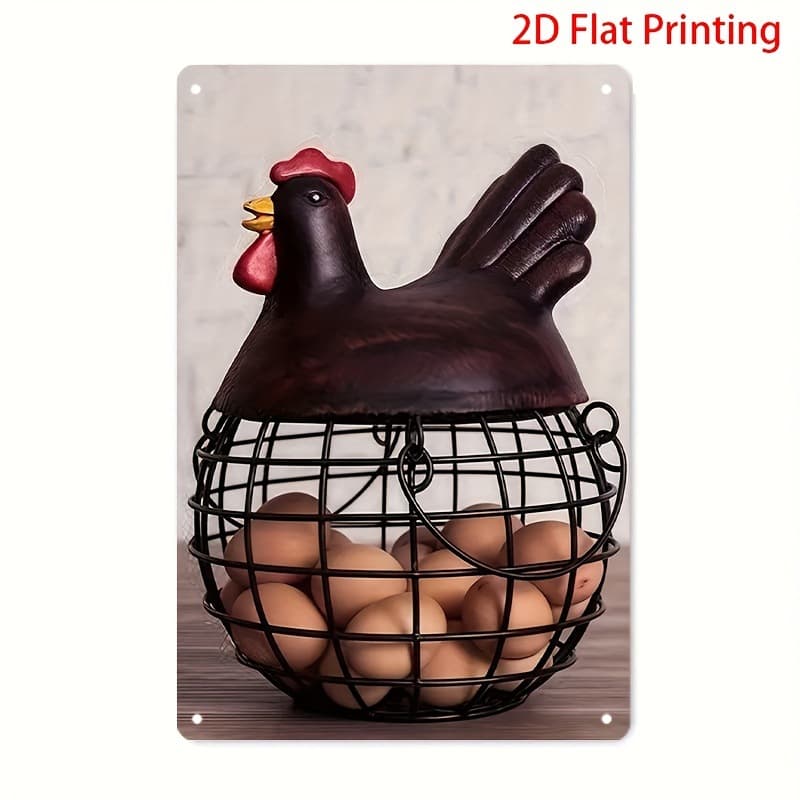 2D Flat Chicken Shape Egg Basket Decoration Rustic Style Aluminum Wall Decor Kitchen Farmhouse Decoration