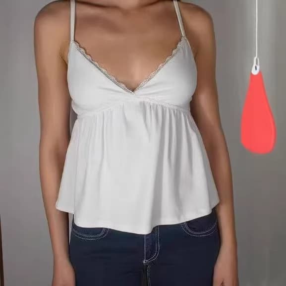 Amazon independent site temu European and American women's new solid color lace camisole sexy pure desire hot girl tank top