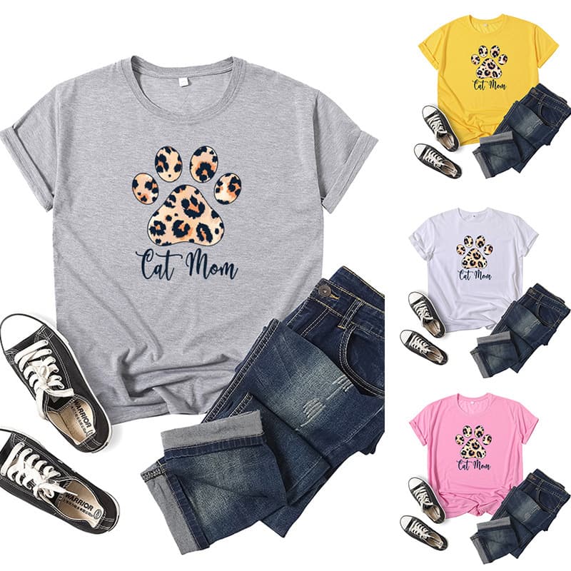 AliExpress Amazon eBay Cross-border Cute Cat Mama Pattern Printed Short Sleeve Crew Neck T-Shirt Europe America
