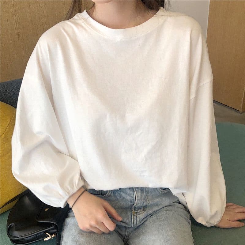 New Autumn Cotton Korean-style Loose Campus Fashion White Versatile Lantern Sleeve Long-sleeve Shirt for Female Students