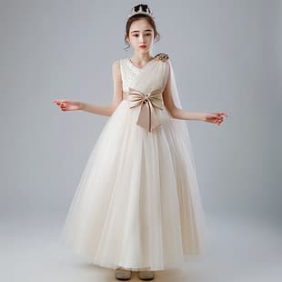 Girls Princess Dress Summer Flower Girl Wedding Runway Piano Children Performance Costume Tulle Puffy Skirt