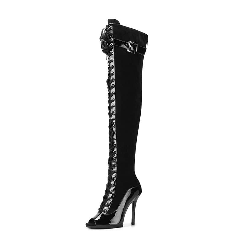 Jazz Dance High Heels European and American Pump Dance Shoes Heels Lace-Up Fish Mouth Over-the-Knee Boots Lace-Up Long Boots