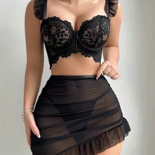 European and American Sexy Sleepwear for Women Floral Sheer Wholesale Sexy Lace Sleeveless Lingerie Sheer Sexy Set