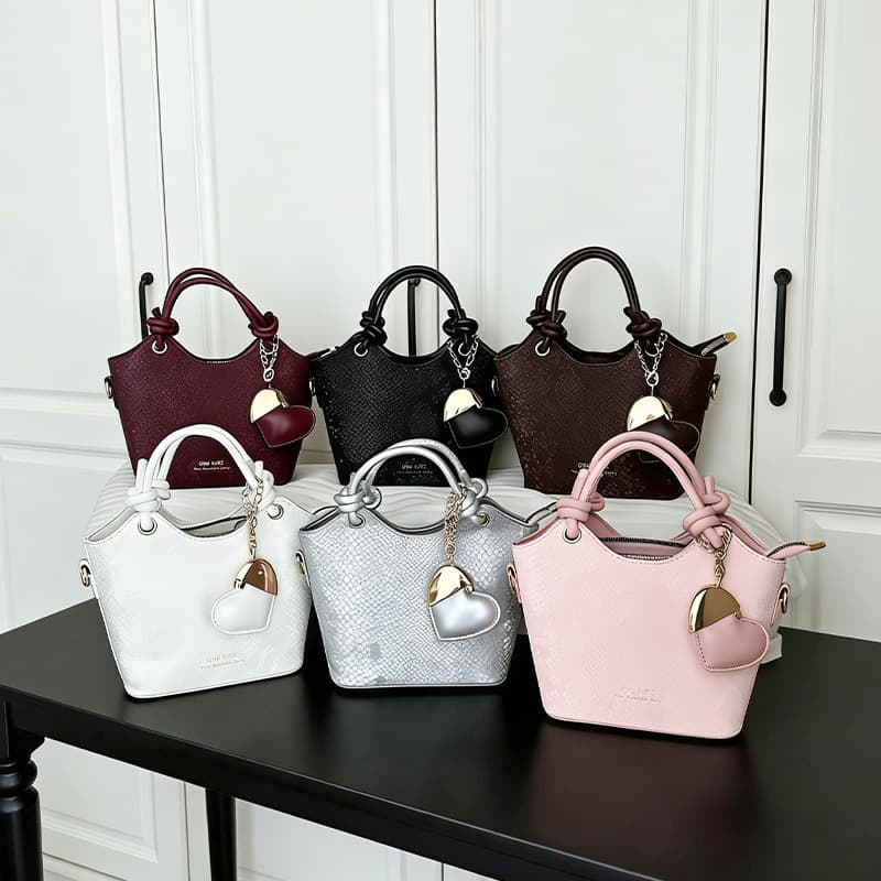 Cross-Border 2025 New Stylish Handbag for Women, Fashion Commute Textured Bucket Bag, Casual PU Single Shoulder Crossbody Bag