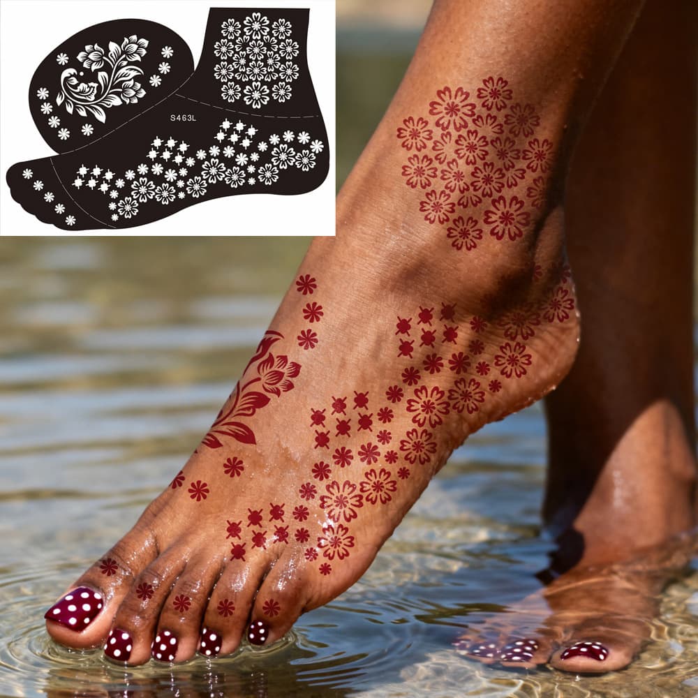 Wholesale Foot Henna Tattoo Stencil Ethnic Pattern Hollow Out Sticker DIY Temporary Body Tattoo Template for Feet