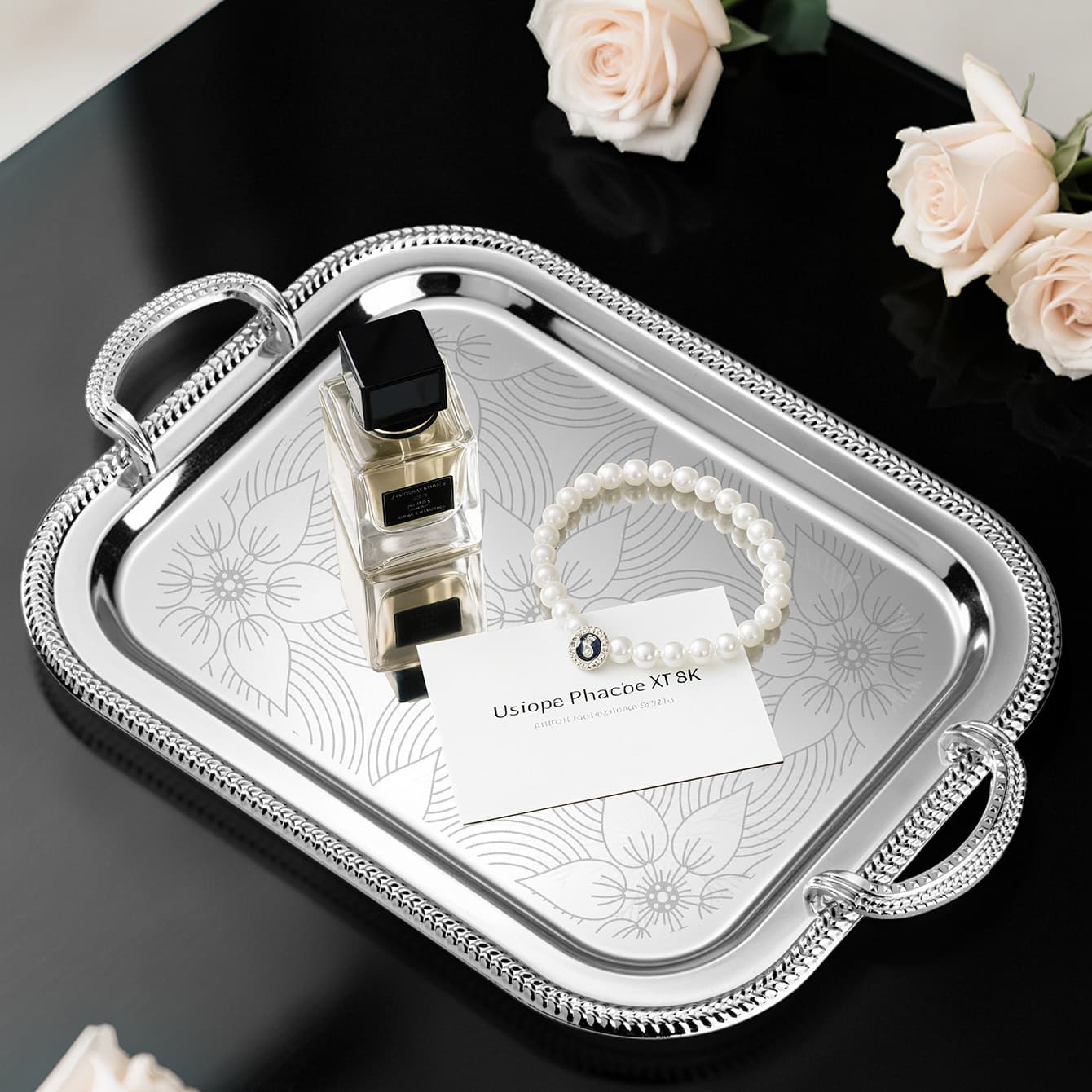 Stainless Steel Rack Silver Vintage European Baroque Dessert Plate Coffee Cup Square Tray