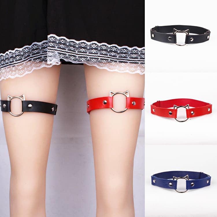 European and American Punk Sexy Fashion Cat Head PU Leather Leg Ring Jewelry Street Trendy Performance Anklet Garter Accessories