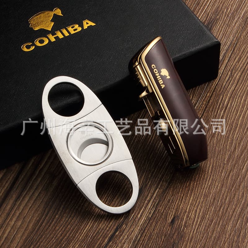 Cigar Lighter and Cutter Set - Triple Jet Flame Windproof Cigar Lighter with Stainless Steel Cigar Cutter