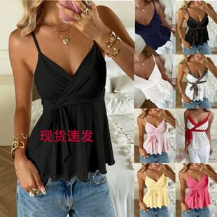 2026 Cross-border European and American Style Spring/Summer New Pure Desire Camisole with Waist Tie Design, Slim Fit, Versatile and Elegant