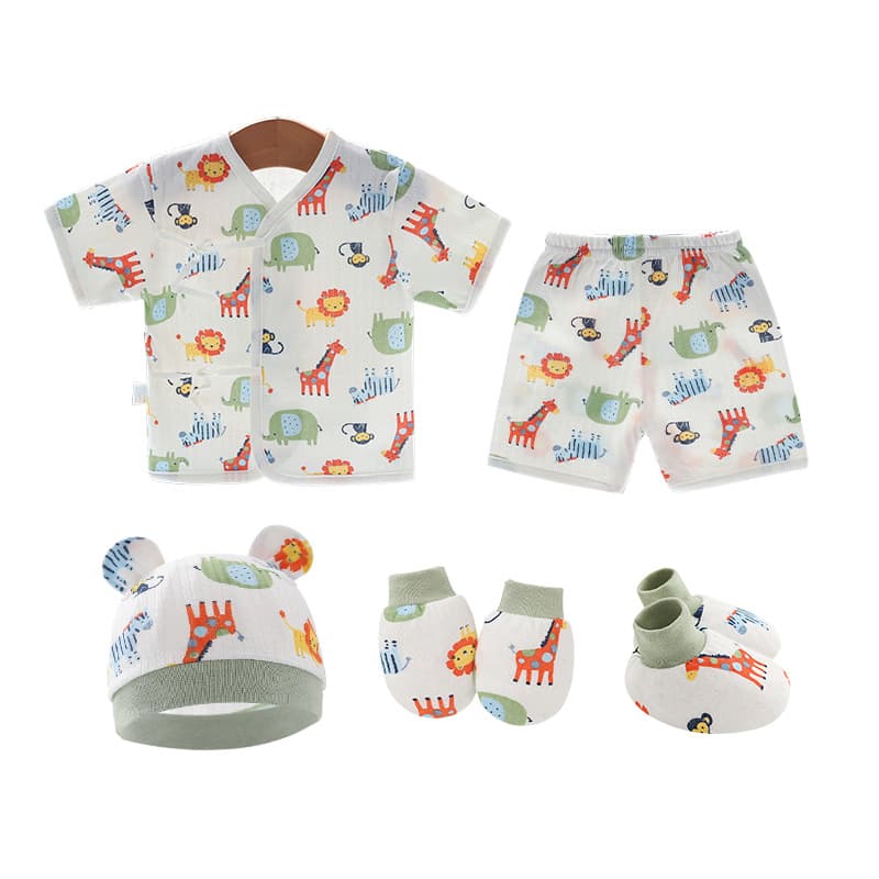 European and American Newborn Baby Clothes Baby Bodysuit Lace-Up Monk Style Crotch Closure Five-Piece Set