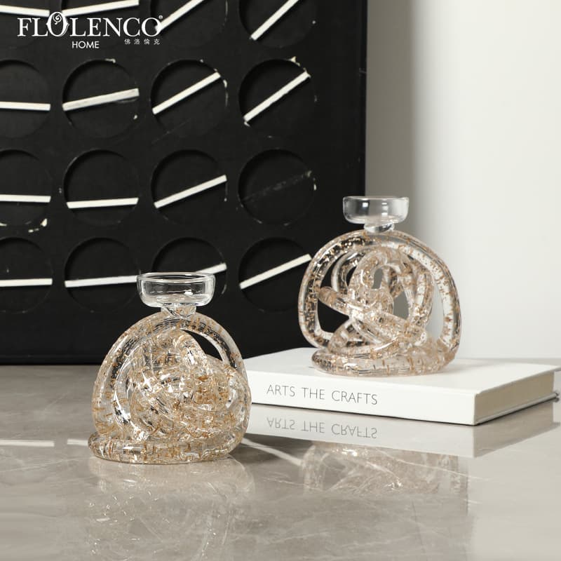 Modern Light Luxury Striped Ball Gold Foil Glass Candle Holder Decor for Showroom Living Room Sideboard High-End Creative Ornament