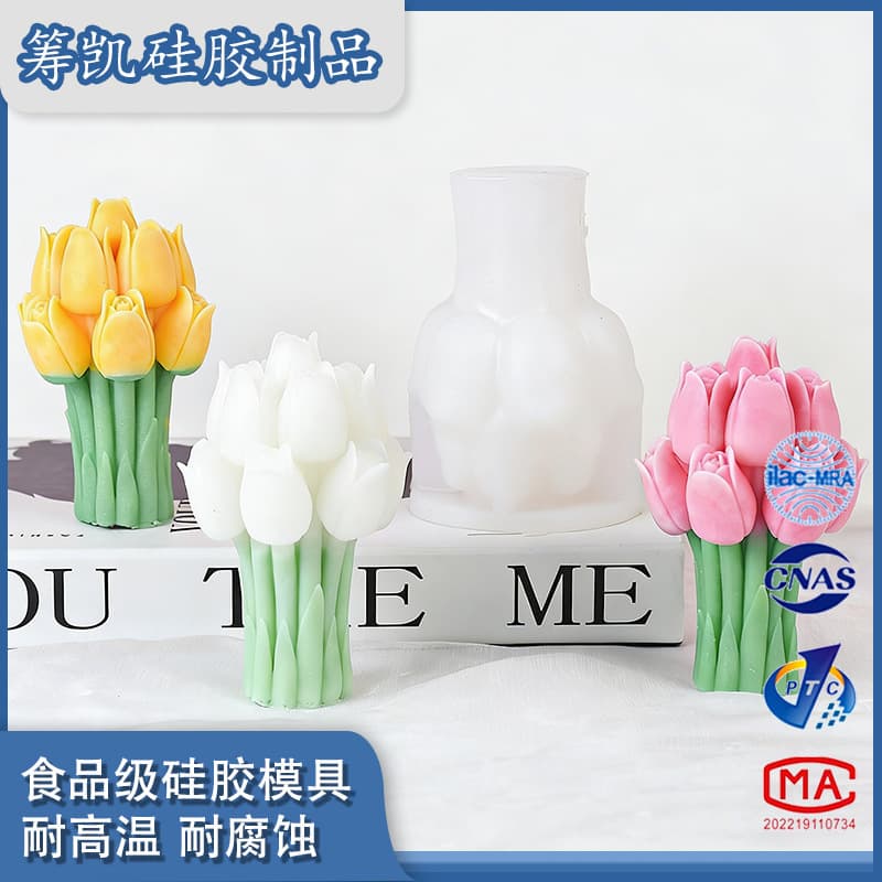 Creative Tulip Bouquet with Flower Pot Base Aromatherapy Candle Gypsum Cake 3D Decoration Silicone Mold