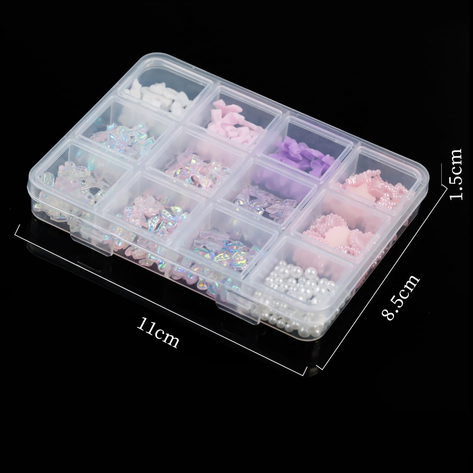 Cross-border Hot-selling Ribbon Butterfly Nail Art Ornament Set Box Pearl Moon Heart Resin DIY Nail Accessories Wholesale
