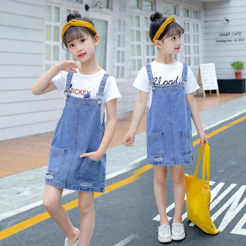 Girls' Denim Overall Dress Spring Summer New Style Strap Denim Dress Fashion Internet-Famous Baby Long Dress