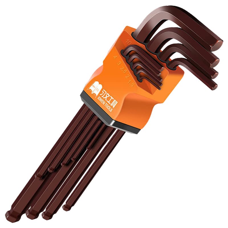 Xiwen High Hardness S2 Hex Key Set, 9-Piece Long Arm Allen Wrench Set, Hexagonal Tool Kit