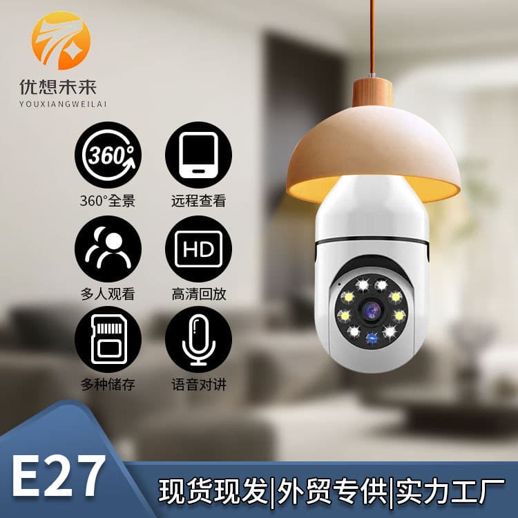 Panoramic E27 Bulb Camera, Wireless WIFI Bulb Camera, 360-degree Rotating Night Vision, A6 Bestselling Bulb